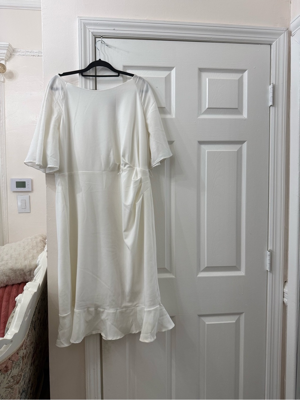 DKNY Cream Midi Dress with Side Gather and Ruffle Hem - Picture 1 of 4